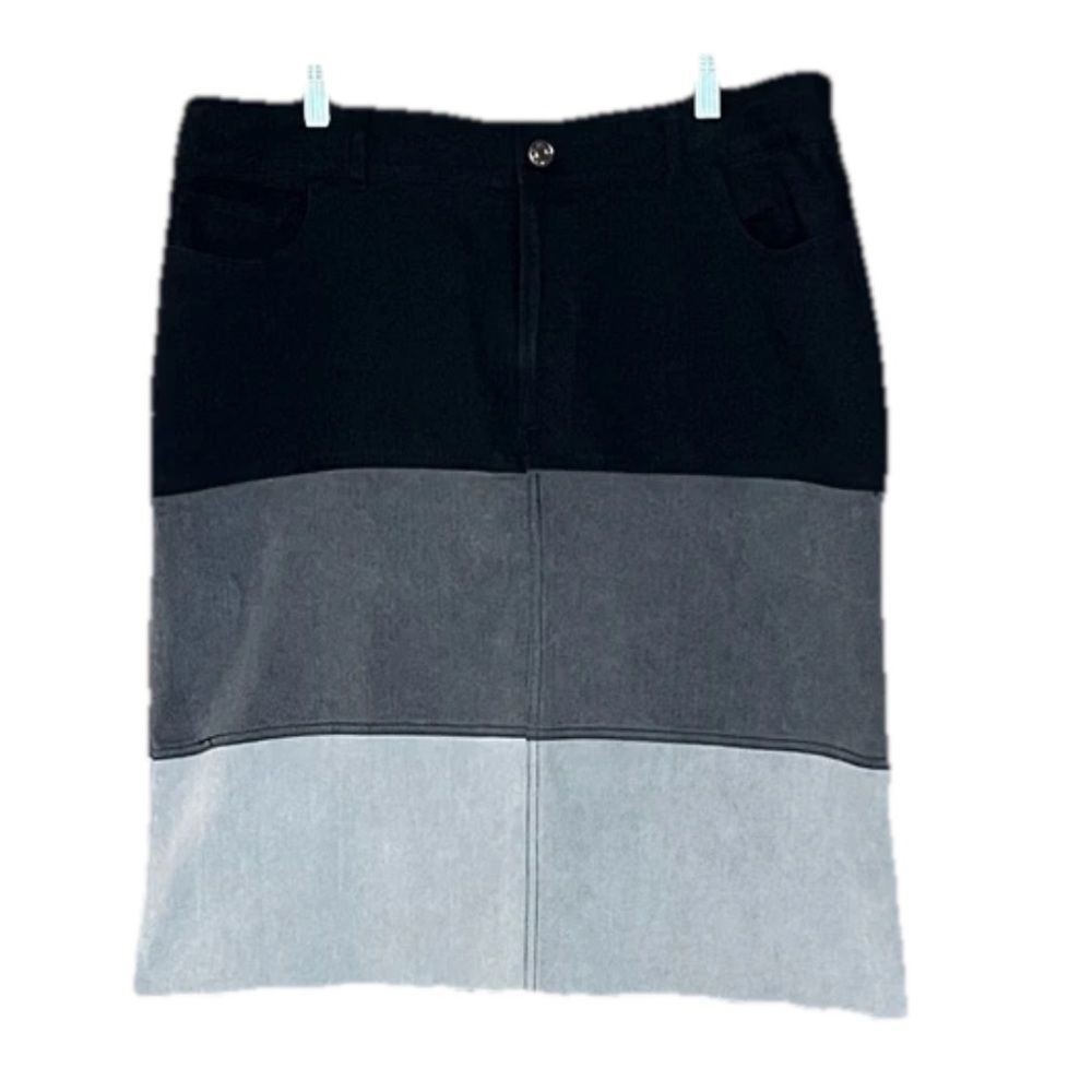 Ashley Stewart Size 20 Tri Tone Ali Women’s Black Gray Denim Skirt NWT